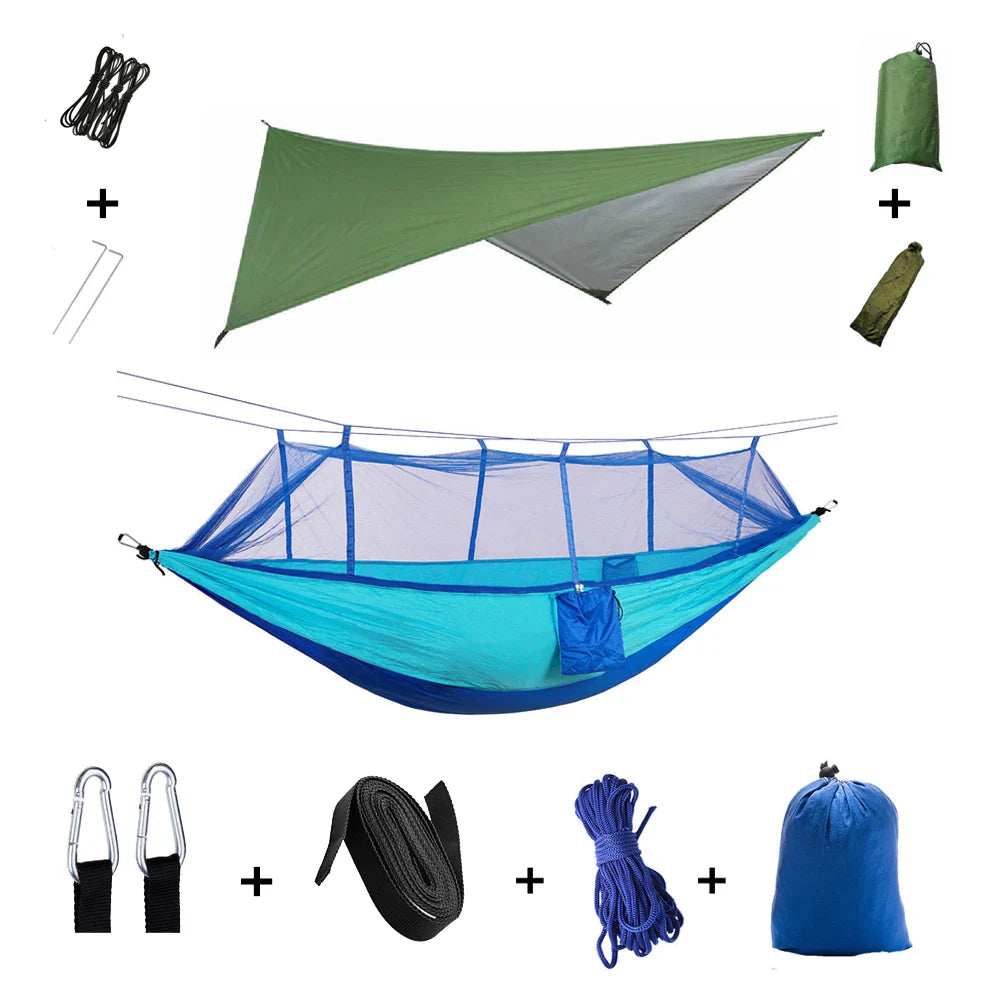 Trekviva Camping-Hängematte | Integriertes Moskitonetz & Regendach | Ultraleicht & Reißfest | 3-in-1 Outdoor Lösung