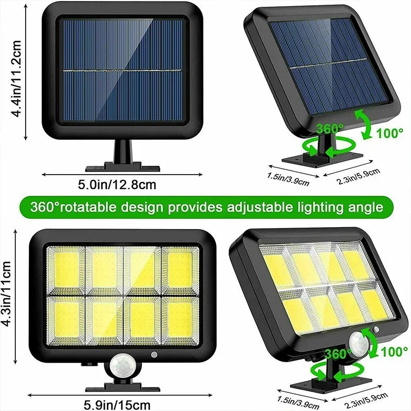 LuminaX Solar | 100 COB LED Solarleuchte | IP65 | Bewegungsmelder & 3 Modi | Kabellose Außenbeleuchtung