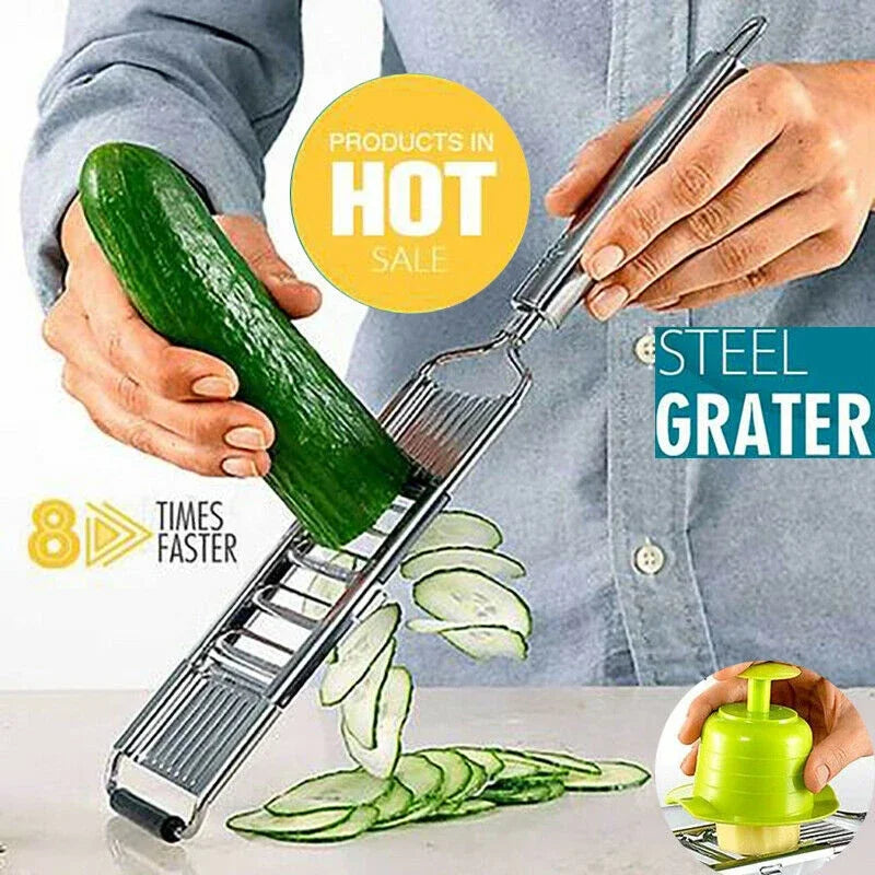 Küchenschnitt Edelstahl Gemüsereibe & Zerkleinerer | 3-in-1 Küchenreibe | Rutschfest & Spülmaschinengeeignet