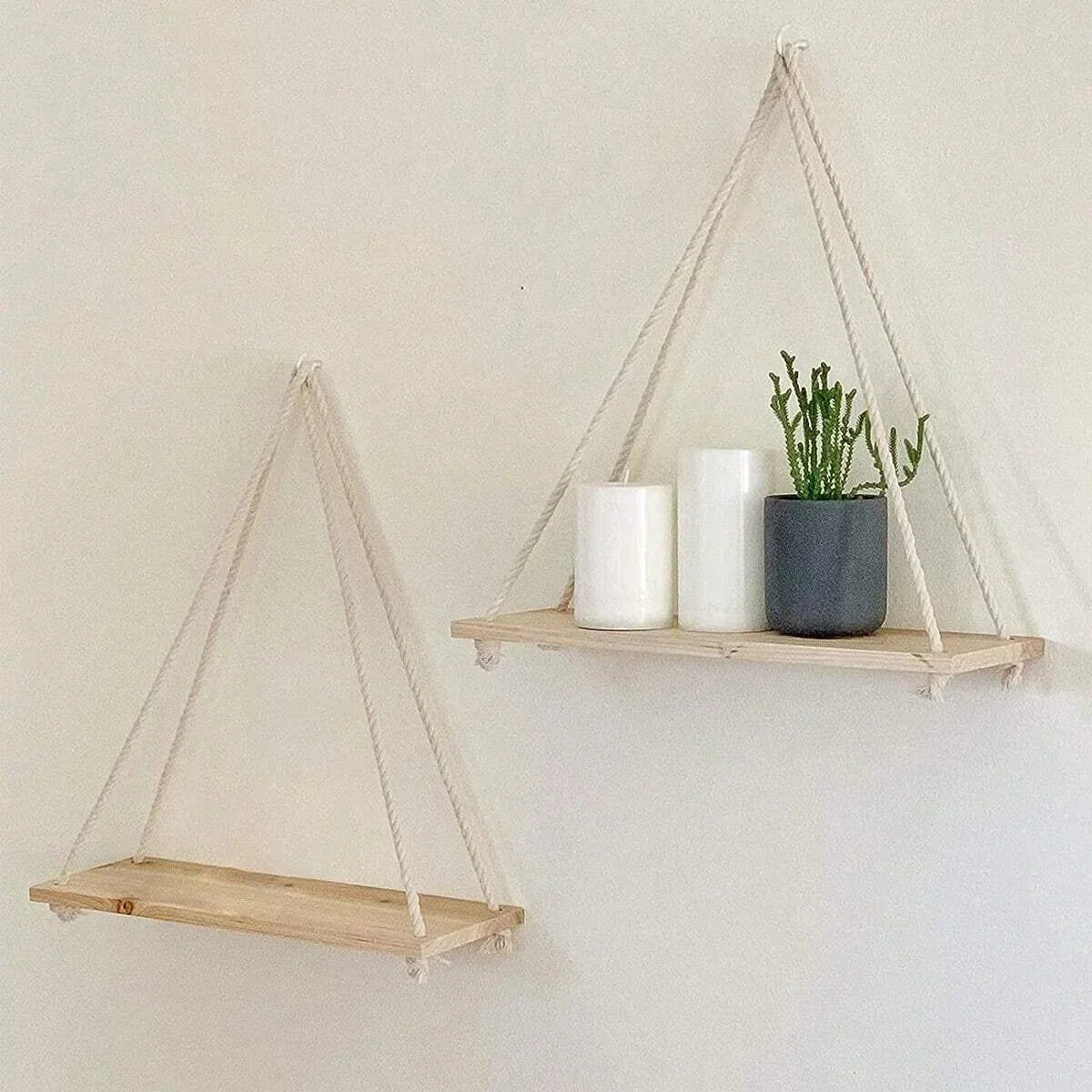 Boho Wandregal MAKRAVA | Handgefertigtes Makramé | 35×40 cm | Holz & Naturdesign