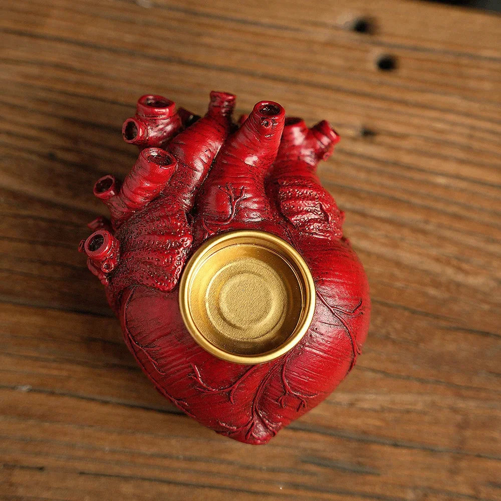 Halloween Scary Candle Holder Heart Brain Simulation Model Retro Horror Decoration Props, Spooky Festival Sensory Decor Supplies