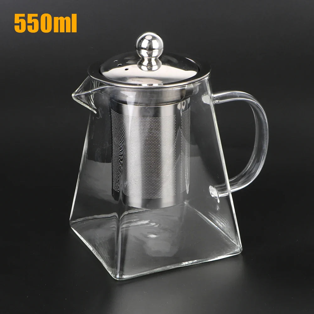 Teavora Teekanne aus Glas mit Edelstahlsieb | Hitzebeständig & Spülmaschinenfest | Für losen Tee & Teeblumen | 550/750/950 ml