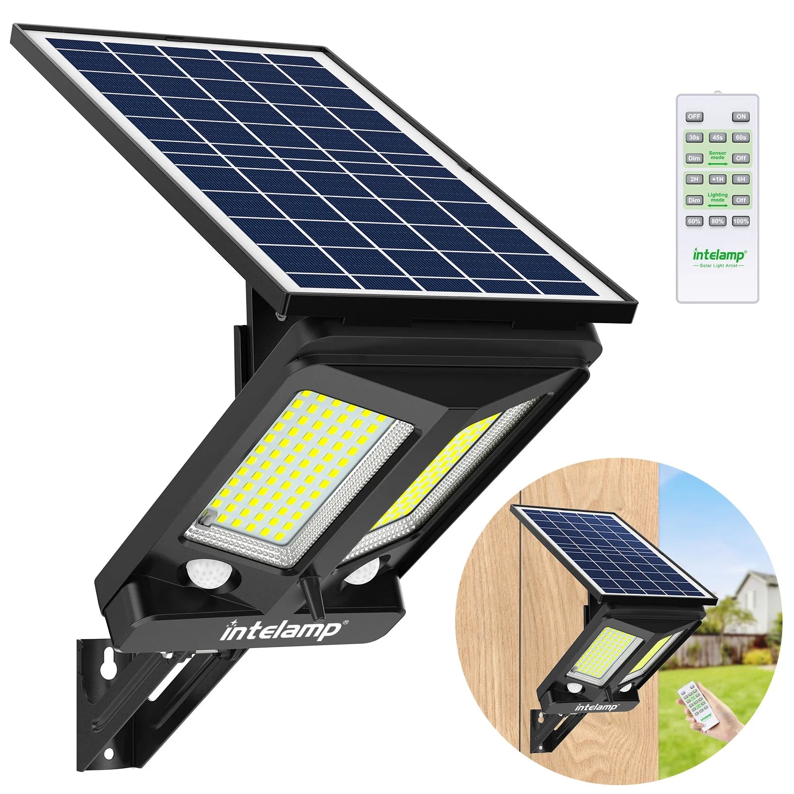 HelionGuard ProLight 12000 Solar-LED-Strahler mit Fernbedienung | Bewegungsmelder bis 30 m | 3000 lm | IP65 | Für Garten, Garage & Hofbeleuchtung