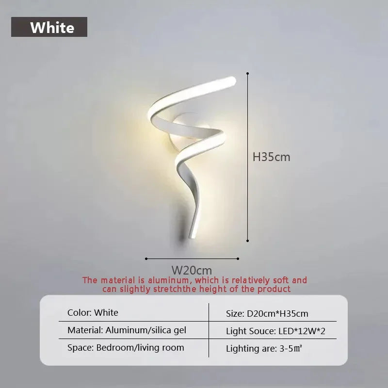 LED Wall Lamp NordLED Wandleuchte | Nordisches Spiral Design | Modern & Energiesparend | Für Schlafzimmer, Flur & Wohnzimmerc Spiral Sconce Light For Stairs Bedroom Bedside Study Hallway Background Indoor Decor Wall Lighting Fixtures