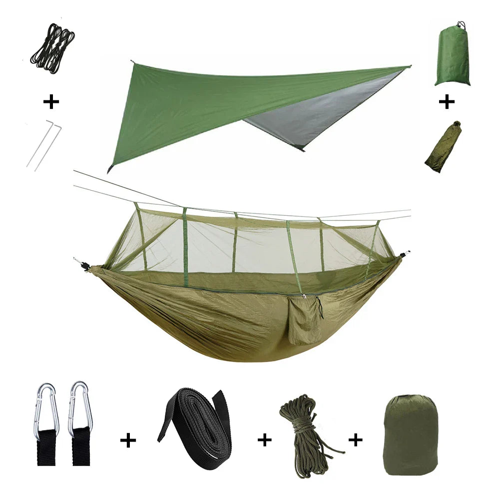 Trekviva Camping-Hängematte | Integriertes Moskitonetz & Regendach | Ultraleicht & Reißfest | 3-in-1 Outdoor Lösung