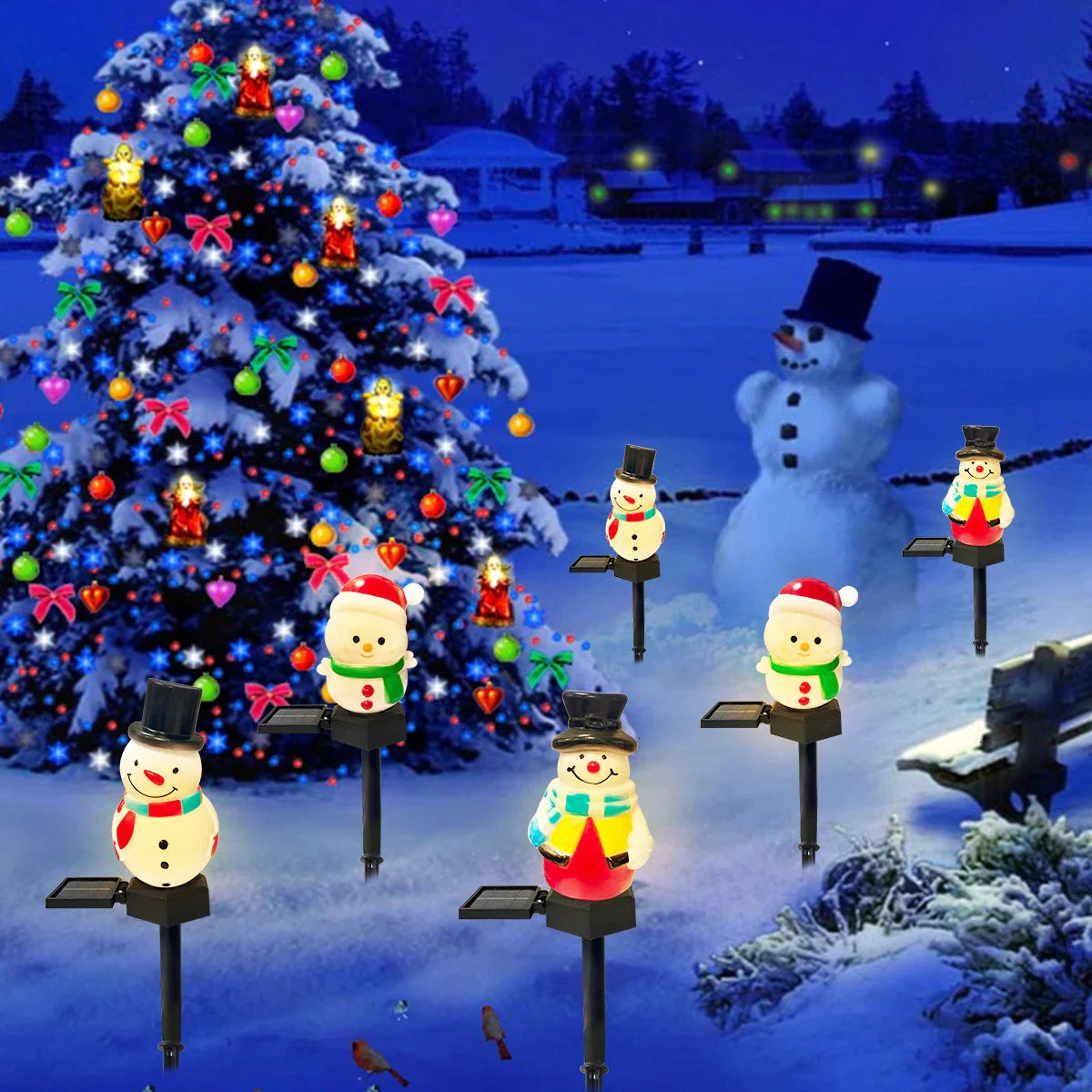 FrostyGlow Solar Schneemann Lampe | LED Gartenleuchte | Wasserdicht & Energiesparend | Weihnachtsdeko für Außenbereich