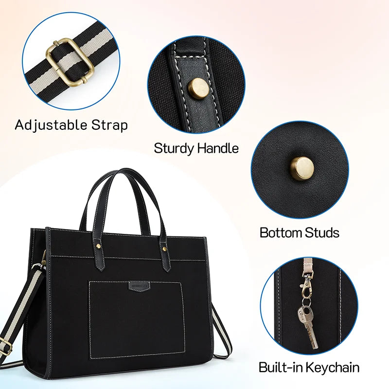 Tascana Canvas Laptop-Tasche Damen 15,6 Zoll | Große Schultertasche mit Fächern für Büro, Uni & Reisen | Stilvolle Handtasche mit Trageriemen & Laptopfach