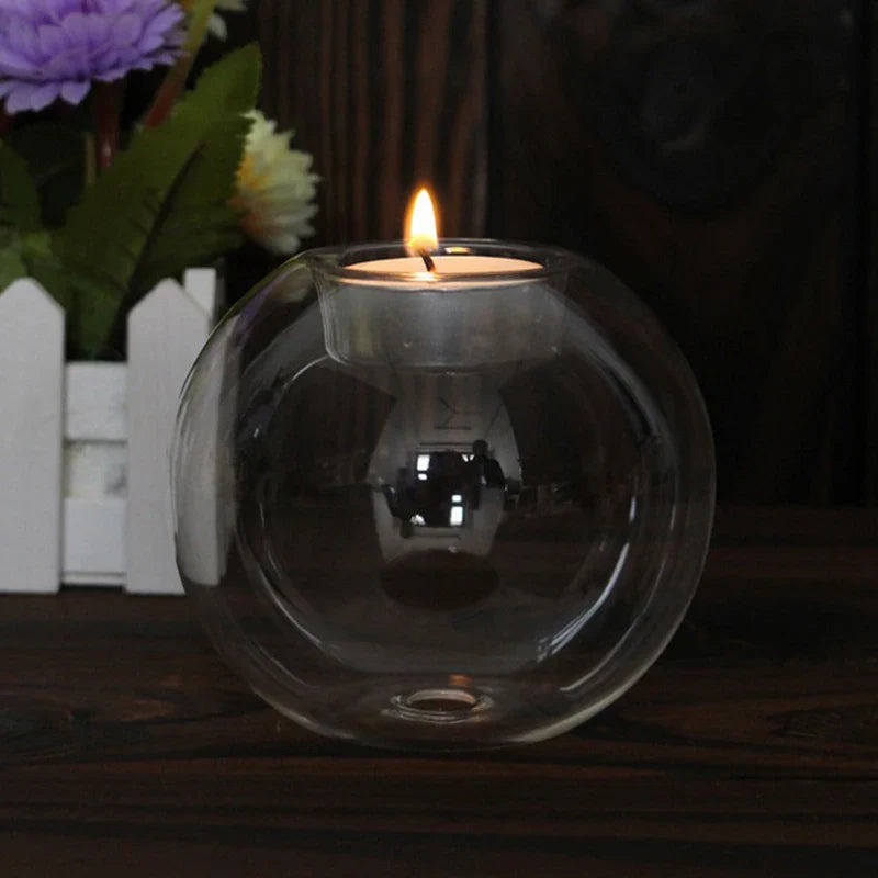 LichtGlas Glas-Teelichthalter Rund | Transparentes Design | Hohles Dekoglas für Wohnzimmer & Hochzeit | 1 Stück