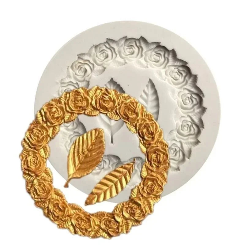 DekoMould™ Silikonform Rosette & Blätter | Für Fondant, Schokolade & Zuckerpaste | Feinste Backdeko & Rahmen-Designs