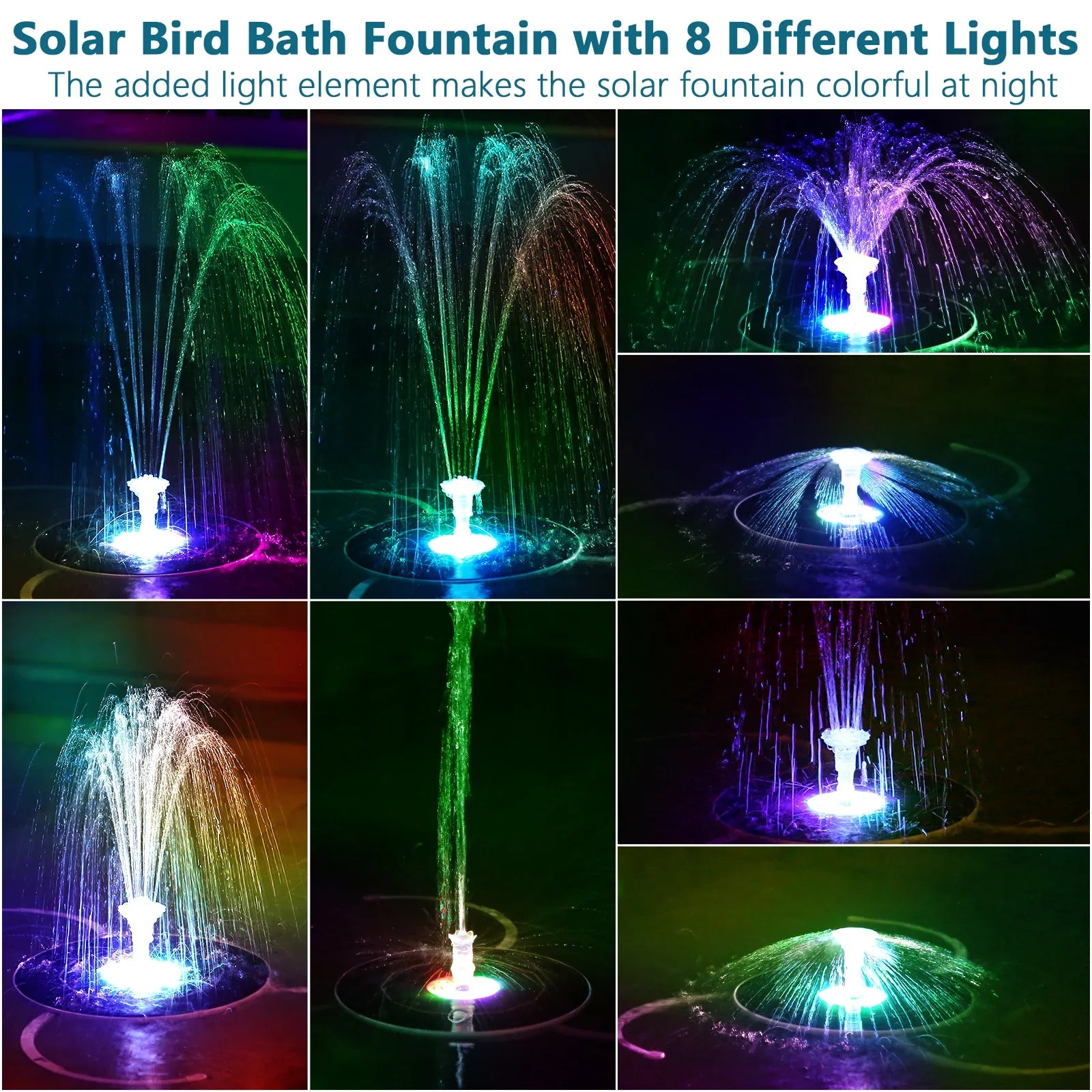 Solavera Solar Springbrunnen Pumpe 6,5W | Mit LED & 5000mAh Akku | 16 Düsen | Für Teich & Garten