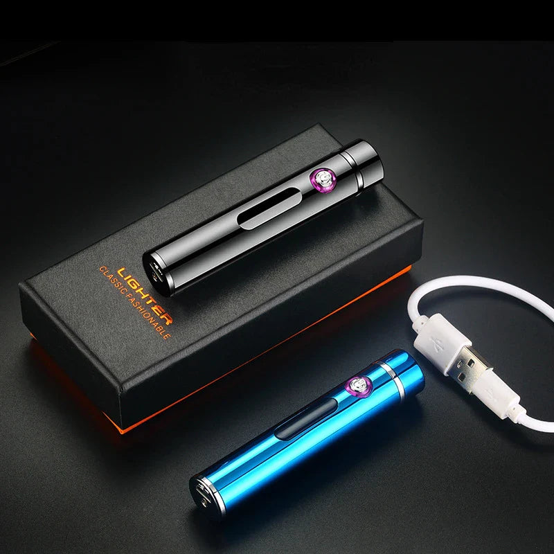 Voltrino Zylinder-USB-Feuerzeug | Doppelte Lichtbogen-Technologie | Wiederaufladbar & Windfest | Edles Metallgehäuse für Herren
