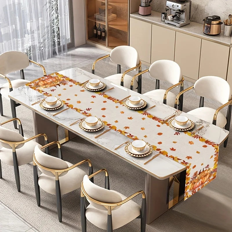 HerbstTafel | Leinen-Tischläufer mit Kürbis- & Ahornblattmotiv | 4 Größen | Herbst- & Erntedank-Deko