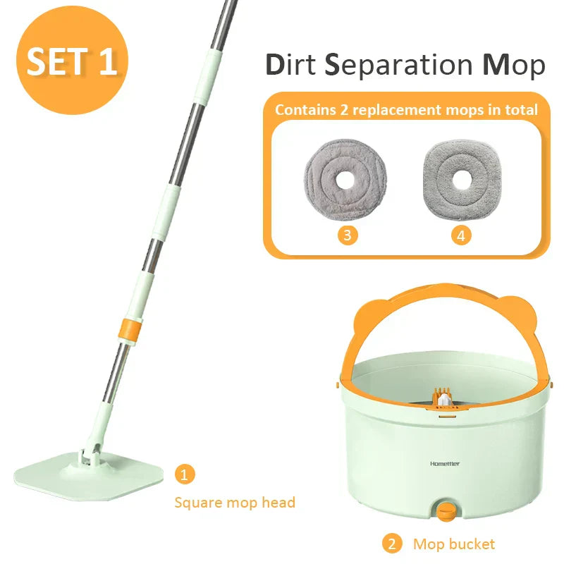 Rotationswischer CLEANDRA | 360° Mop-System mit Schmutzwassertrennung | Mikrofasermopp | Für alle Böden & Fenster