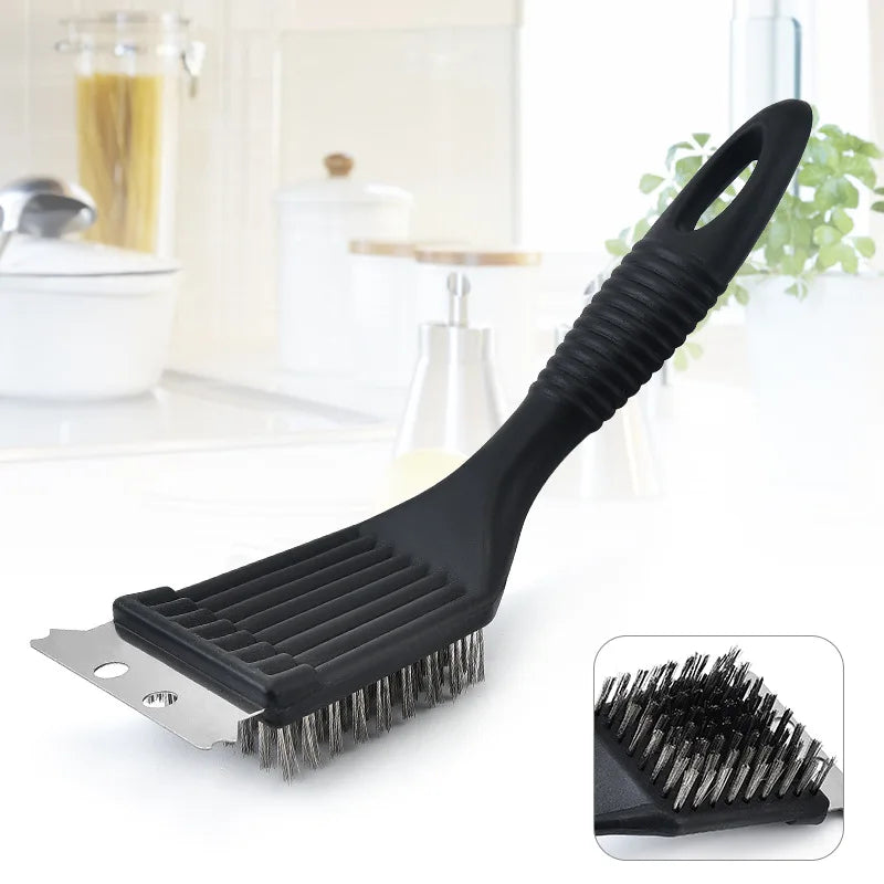 GrillMeister BBQ Bürste | 3-in-1 Grillreiniger | Edelstahlborsten & Anti-Rutsch-Griff