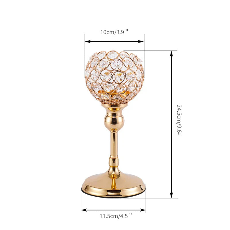 CristaLuce Kerzenhalter | 3 Kristallkelche | Modernes Bogen-Design | Metall & Glas | 33×9×15,5 cm