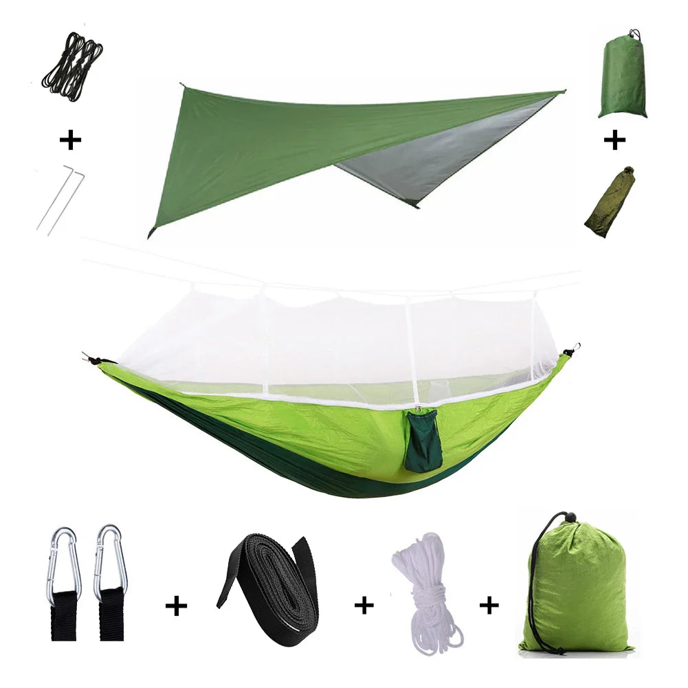Trekviva Camping-Hängematte | Integriertes Moskitonetz & Regendach | Ultraleicht & Reißfest | 3-in-1 Outdoor Lösung