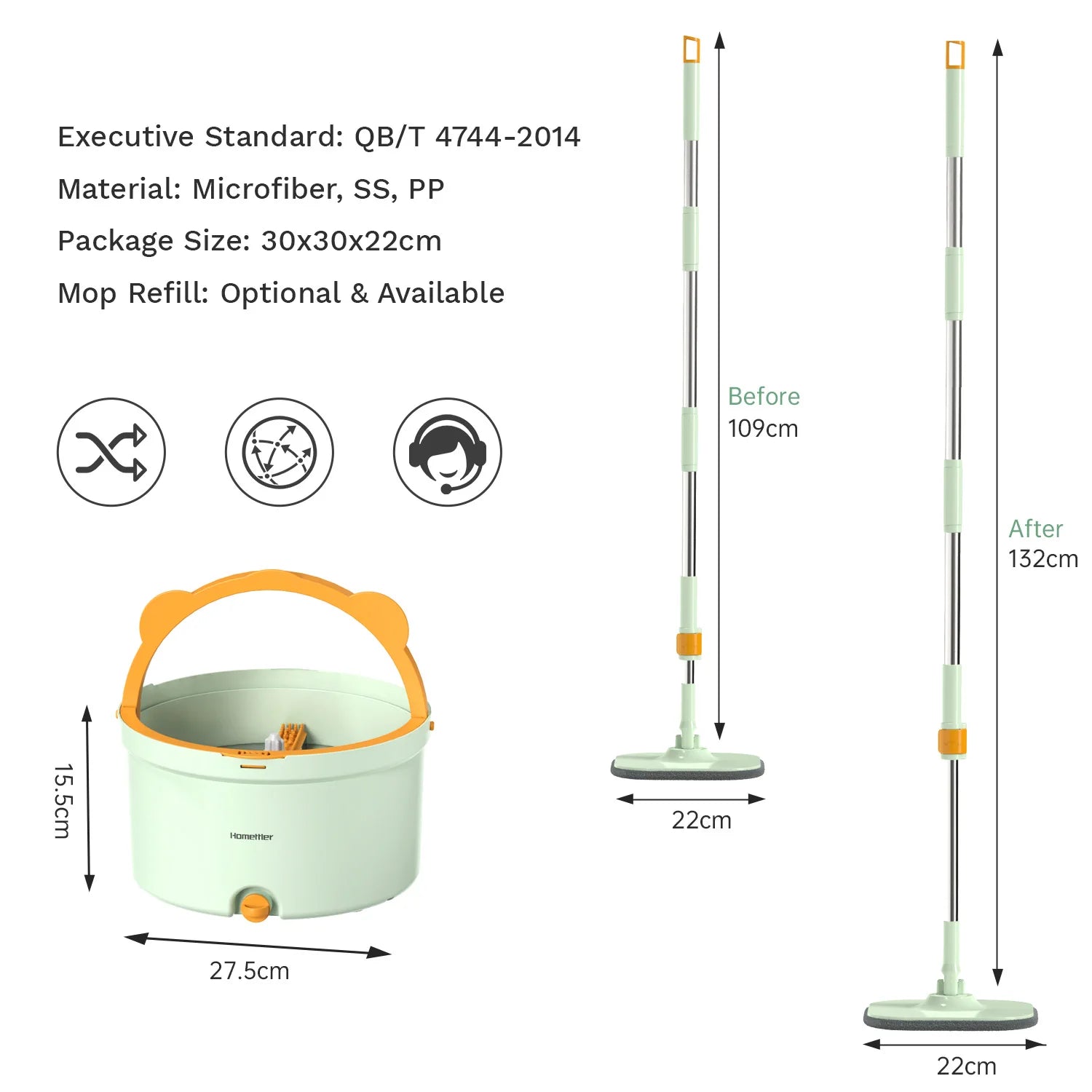 Rotationswischer CLEANDRA | 360° Mop-System mit Schmutzwassertrennung | Mikrofasermopp | Für alle Böden & Fenster