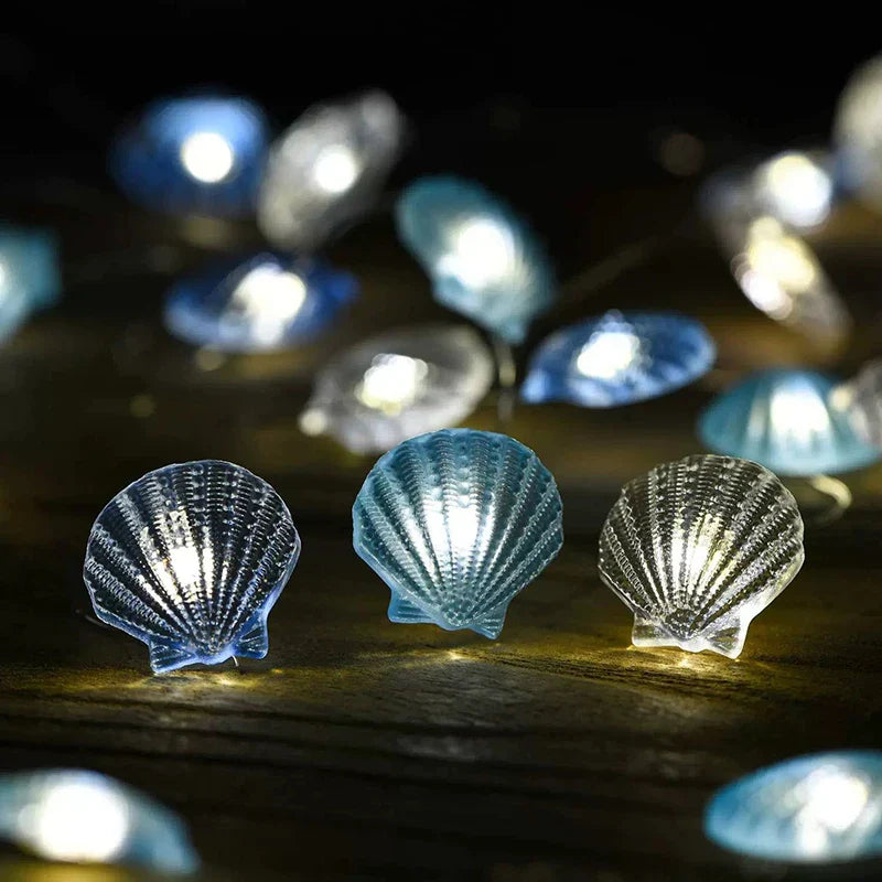LED-Lichterkette SeaGlow | 2 m | 20 LEDs | Muschel & Seestern Design | Meeresthema Deko | Für Geburtstag, Party & Kinderzimmer