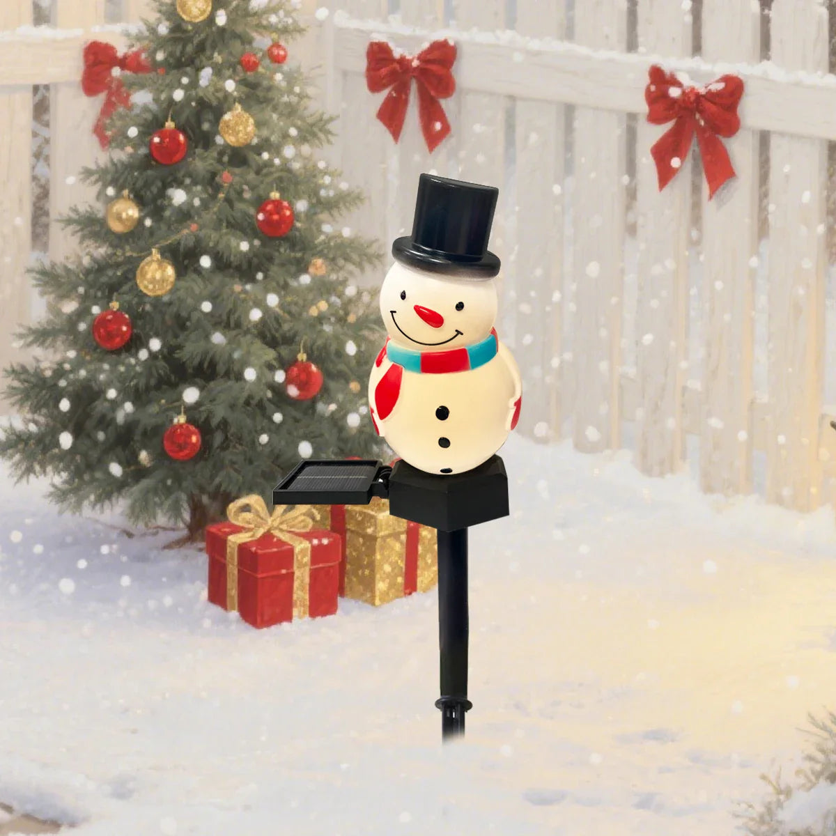 FrostyGlow Solar Schneemann Lampe | LED Gartenleuchte | Wasserdicht & Energiesparend | Weihnachtsdeko für Außenbereich