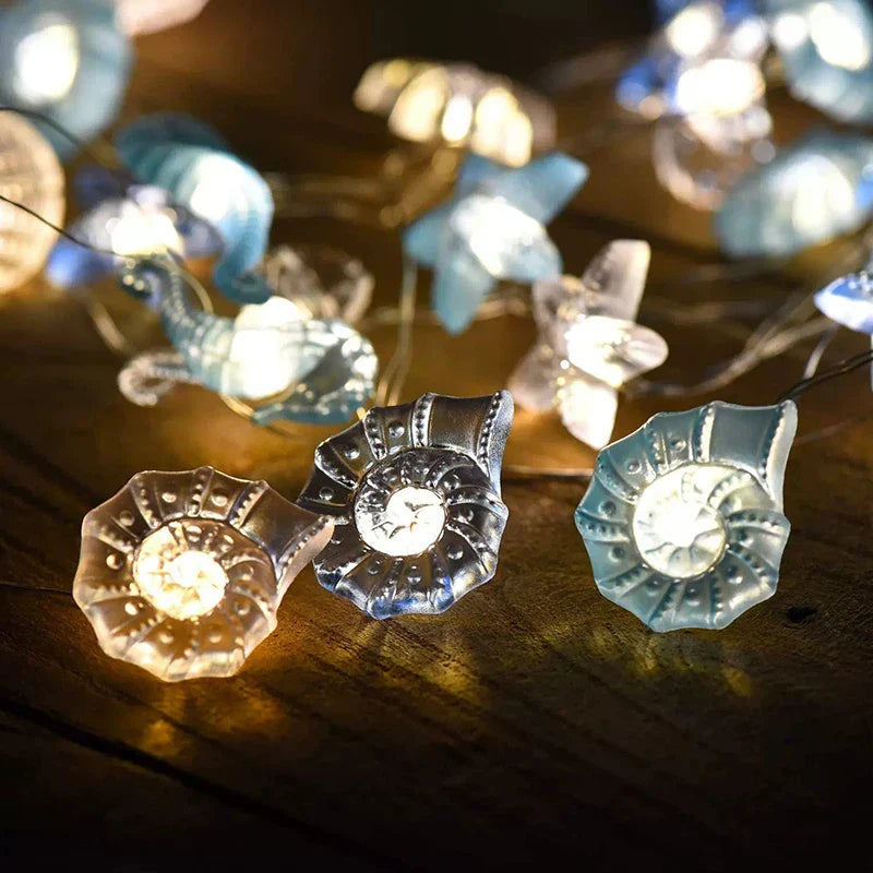 LED-Lichterkette SeaGlow | 2 m | 20 LEDs | Muschel & Seestern Design | Meeresthema Deko | Für Geburtstag, Party & Kinderzimmer