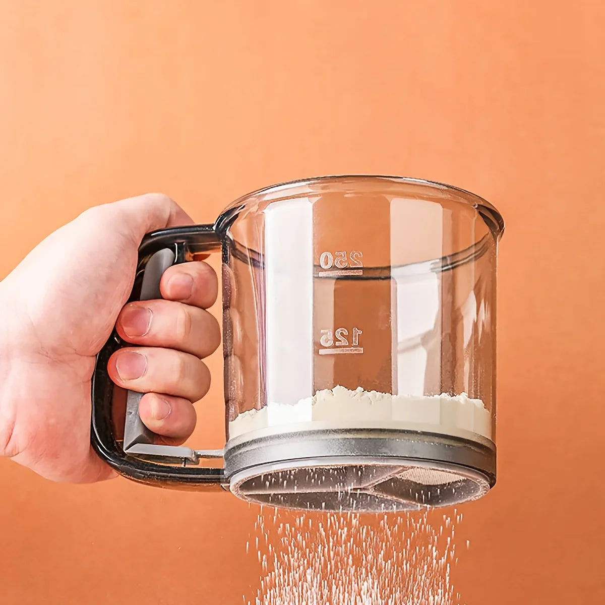 Bakina Mehlsieb halbautomatisch | Doppelsieb mit Quetschgriff | Feinmaschig für Backen & Puderzucker | 2er-Set