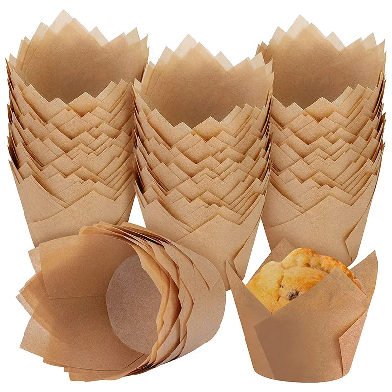 BakeLina Tulpenförmige Muffin- & Cupcake-Förmchen | 200 Stück | Backpapier in Premiumqualität | Hitzebeständig & Lebensmittelecht