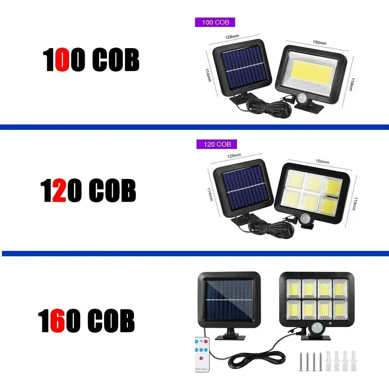 LuminaX Solar | 100 COB LED Solarleuchte | IP65 | Bewegungsmelder & 3 Modi | Kabellose Außenbeleuchtung