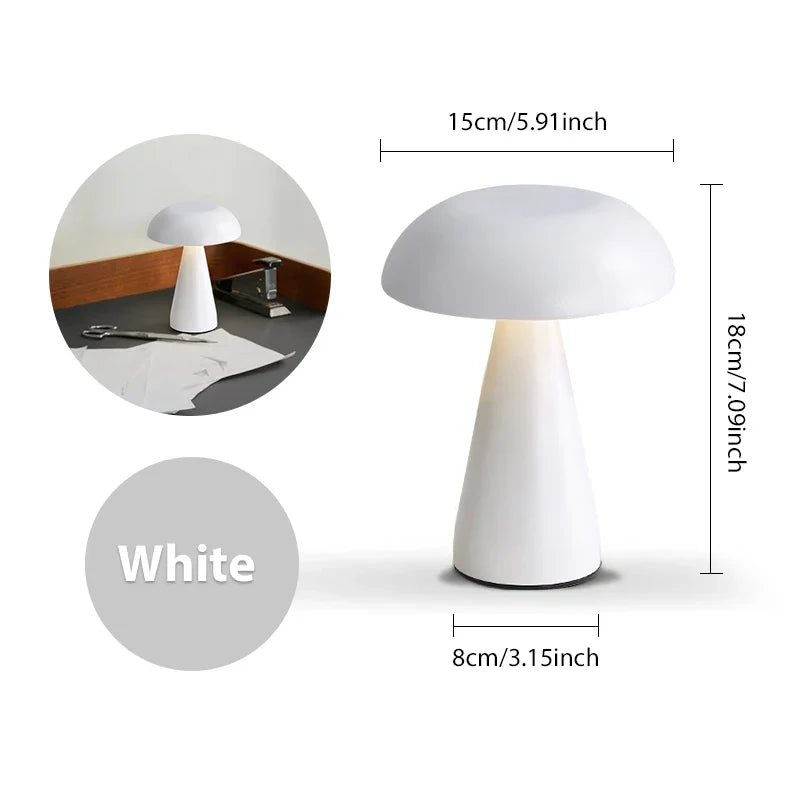 LumoShroom Tischlampe | Retro Pilz-Design | LED & Dimmbar | Wiederaufladbar