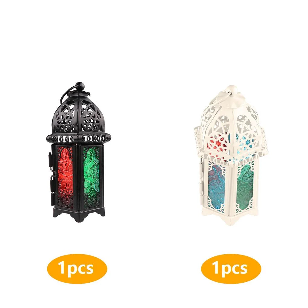 Marrakesh Glow | Marokkanischer Glas-Kerzenhalter | Handgefertigtes Eisen & Kristallglas | Orientalische Hängelaterne