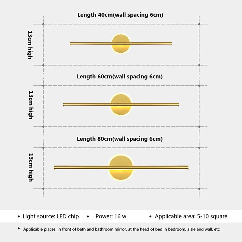 LED Wandleuchte LineaLux | Schwarz & Gold | 40/60/80 cm | Warm-, Kalt- & Dreifarb-Licht | Moderne Spiegel- & Wandbeleuchtung