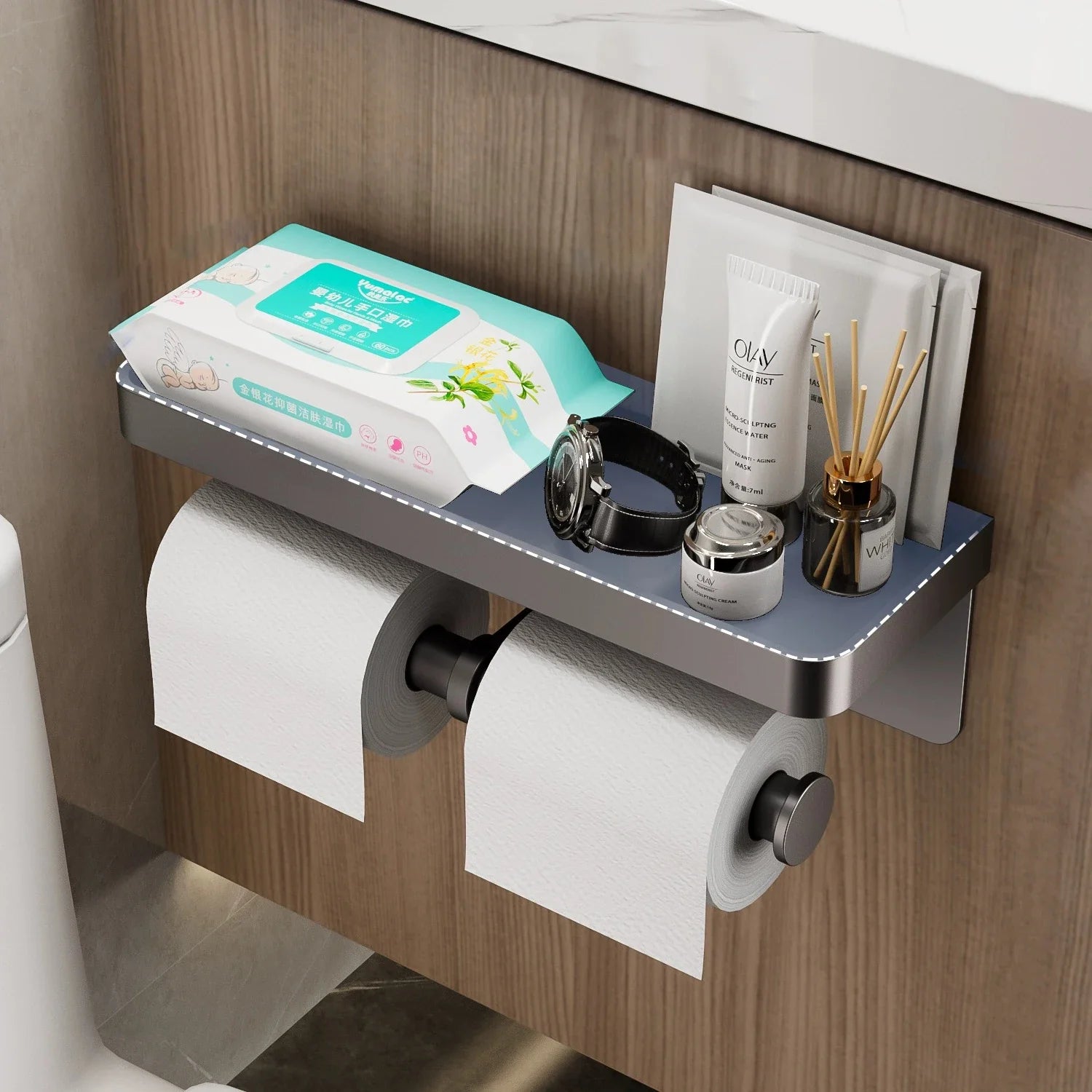 Toilettenpapierhalter Wandmontage | Aluminiumlegierung | Ohne Bohren | Grau/Schwarz/Weiß