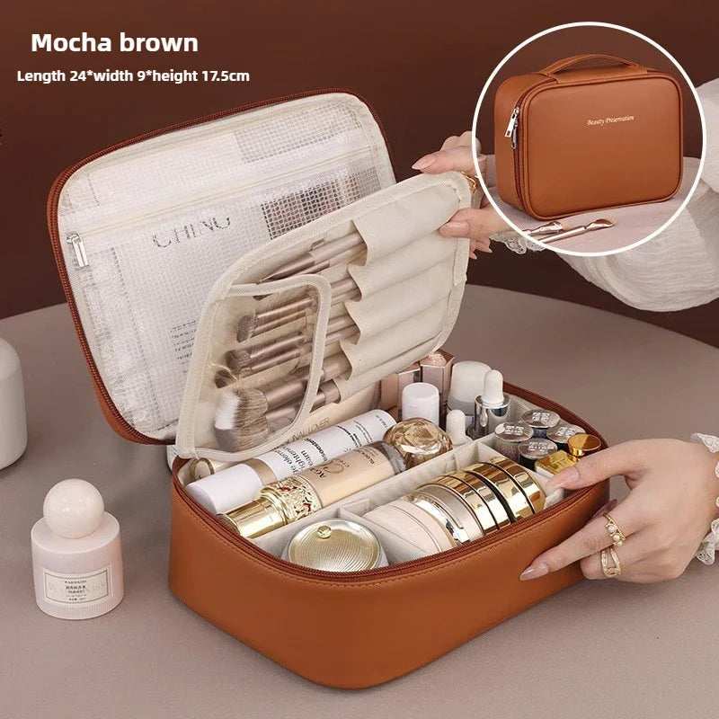 VELINIA Kosmetiktasche Damen | Große Kapazität | Wasserabweisend & Luxuriös | PU-Leder