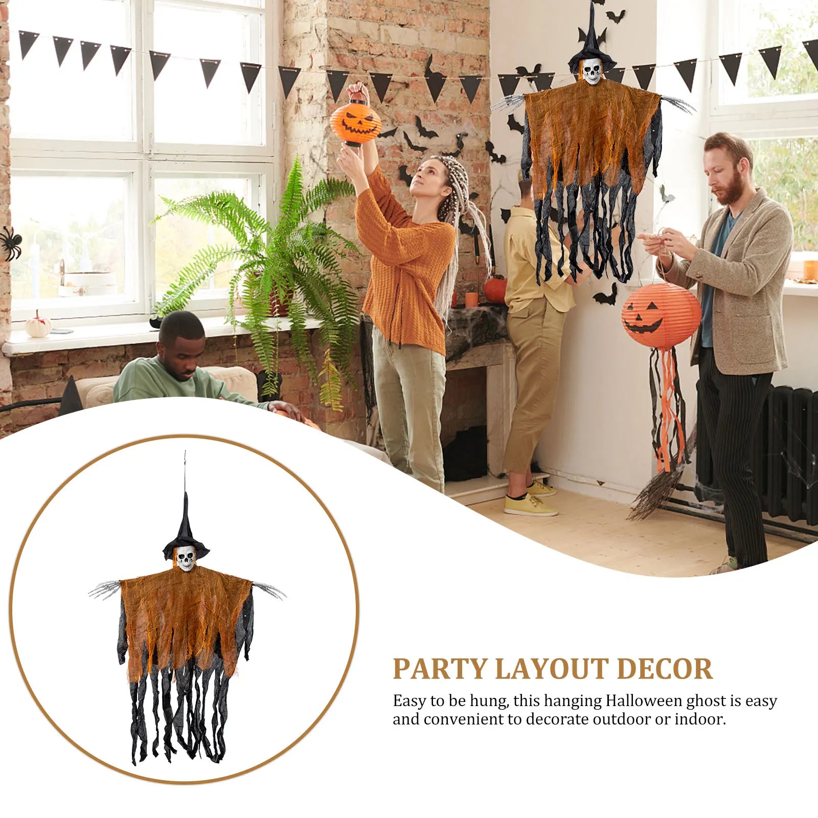 Halloween Hängedeko NightmareWitch | 100 x 80 cm | Skelett-Hexe mit Schleier | Für Haus, Garten & Party