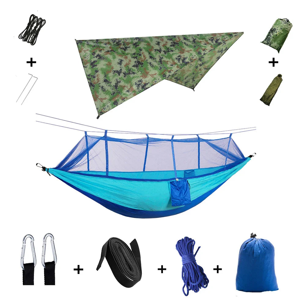 Trekviva Camping-Hängematte | Integriertes Moskitonetz & Regendach | Ultraleicht & Reißfest | 3-in-1 Outdoor Lösung