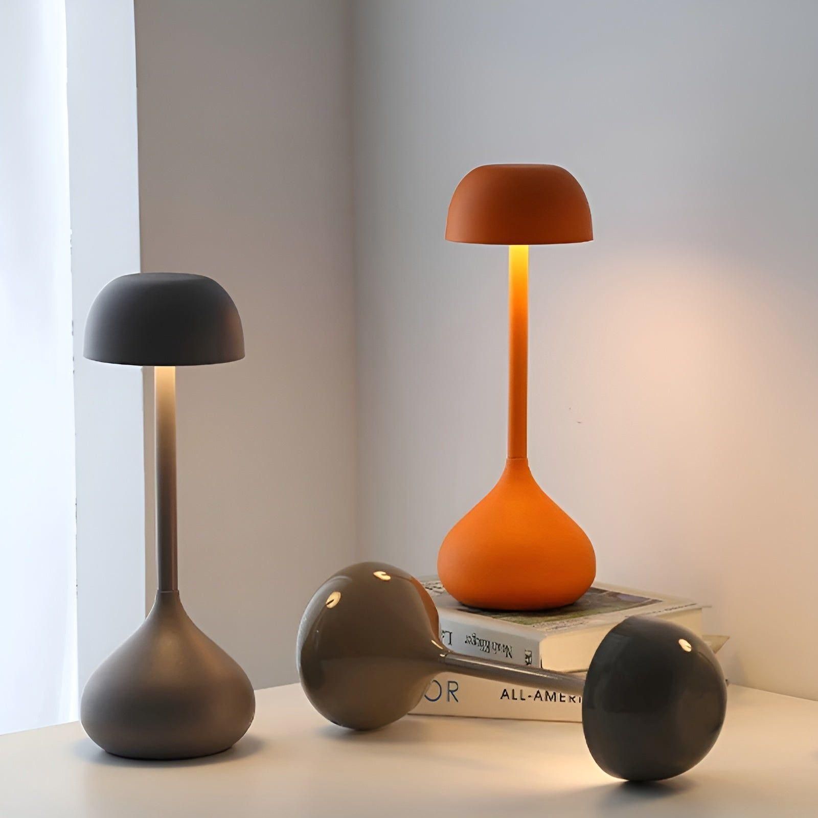 Velumia Kabellose LED Tischlampe Pilzform | Dimmbar & Wiederaufladbar | Touch-Funktion | Aluminium & Acryl | 11×30 cm