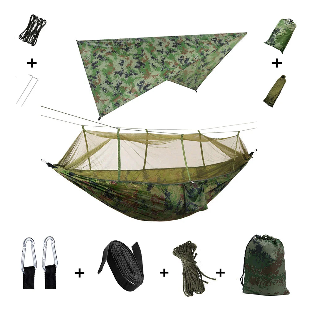 Trekviva Camping-Hängematte | Integriertes Moskitonetz & Regendach | Ultraleicht & Reißfest | 3-in-1 Outdoor Lösung