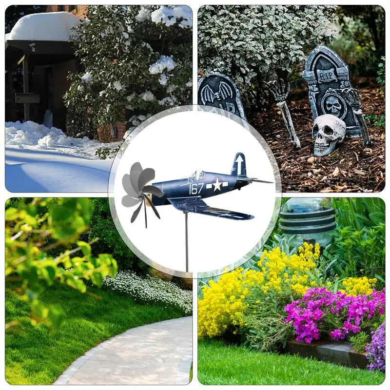 Windspiel AeroTwist | Flugzeug-Gartenwindrad aus Edelstahl | Wetterfest & drehend im Wind | Für Garten, Terrasse & Balkon