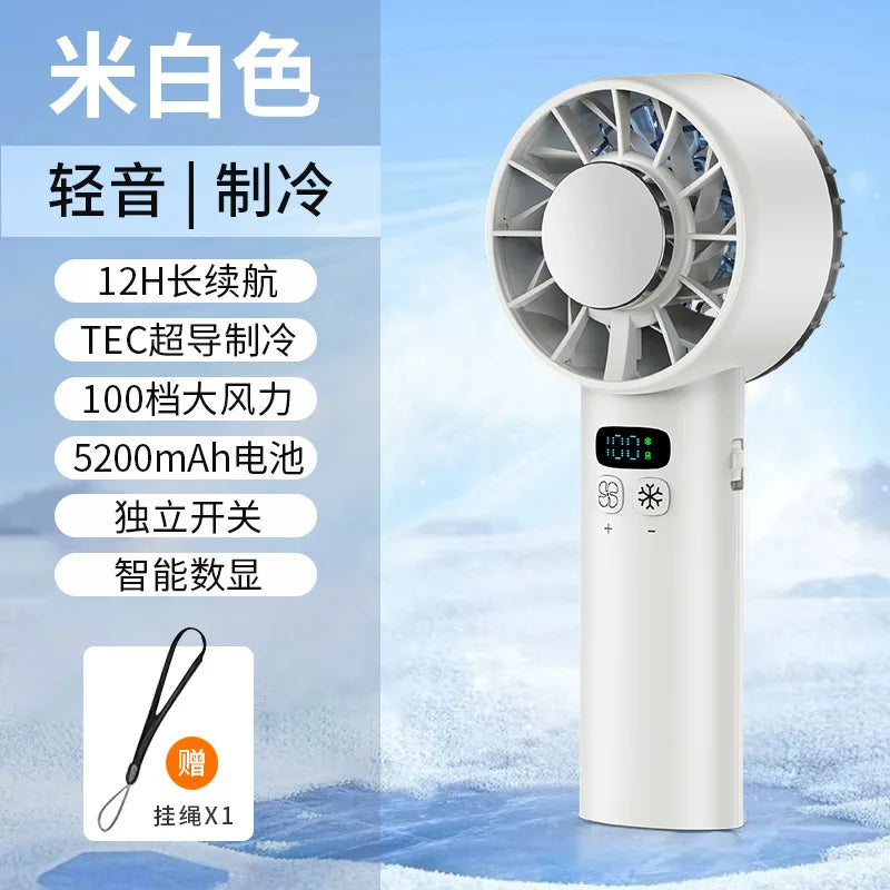 Frostonic Mini-Handventilator mit Eis-Kühlung & LED-Anzeige | USB-Aufladbar & Tragbar | Für Outdoor, Reisen & heiße Sommertage