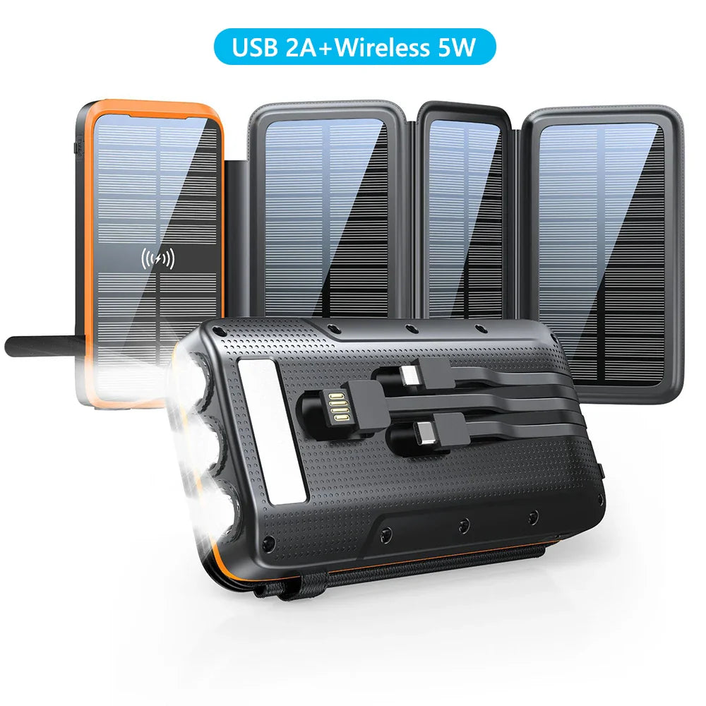 Solar Powerbank VoltCore X Pro 43800mAh | 20W Schnellladung | 10W Wireless Charging | Integrierte Kabel & LED-Lampe | Outdoor & Reisen