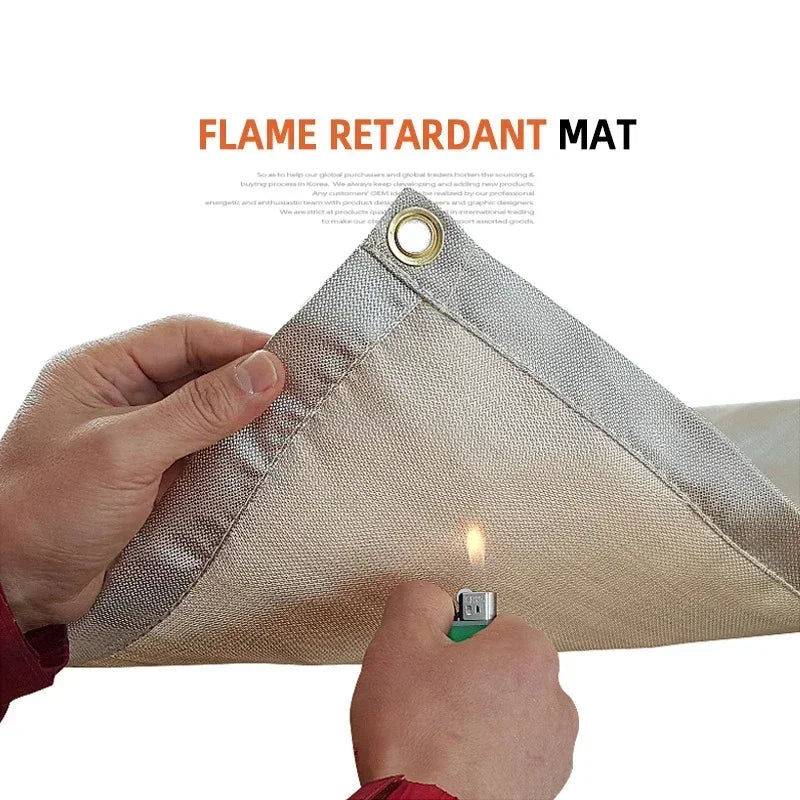 CampVita Feuerschutz Campingmatte | Hitzebeständig & Feuerfest | Ideal für Grill & Lagerfeuer | Glasfaser Beige