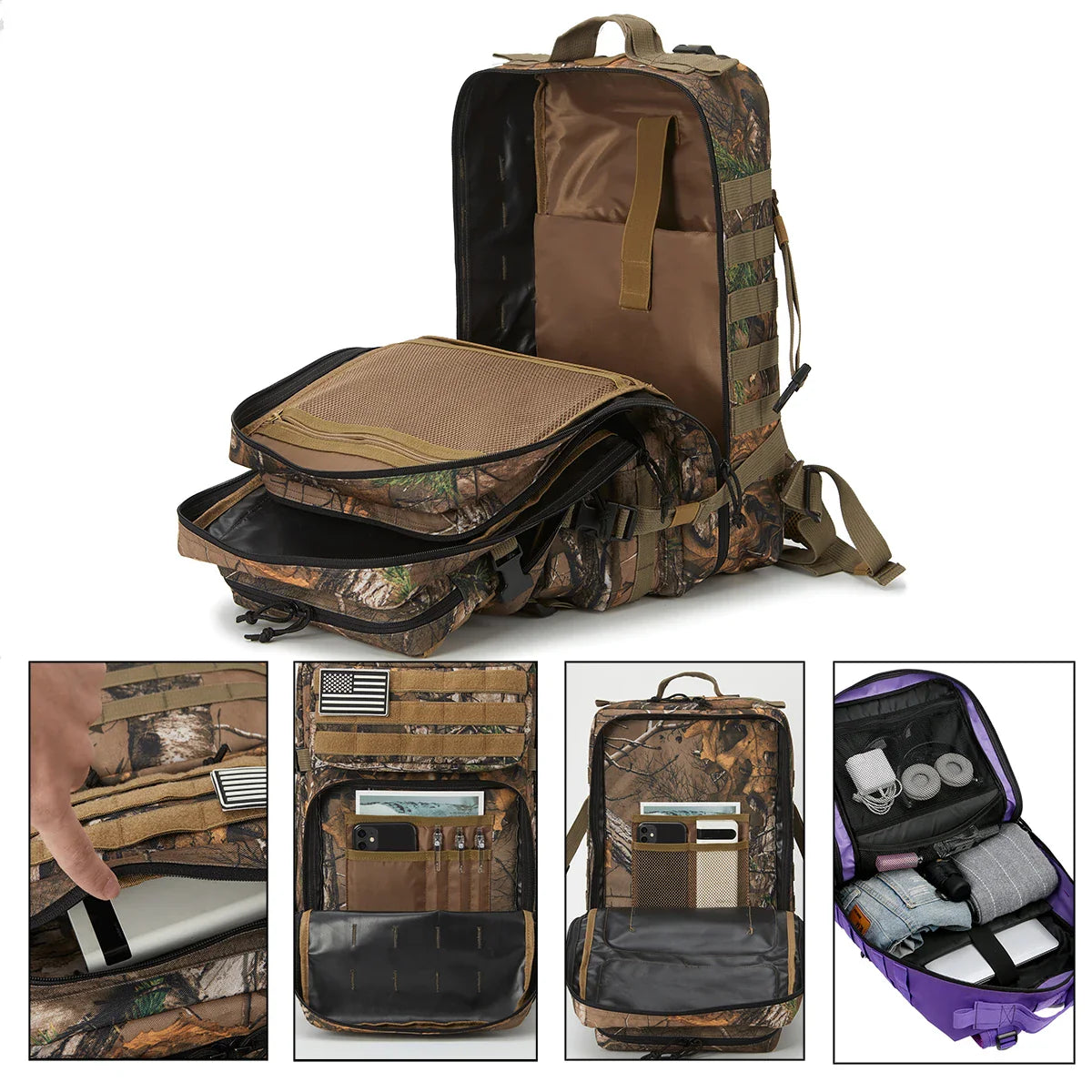 TACTICO45 45 L Outdoor Rucksack | Molle‑System | 3‑Tages Kapazität | Robust & Multifunktional – Schwarz/Khaki/Olive