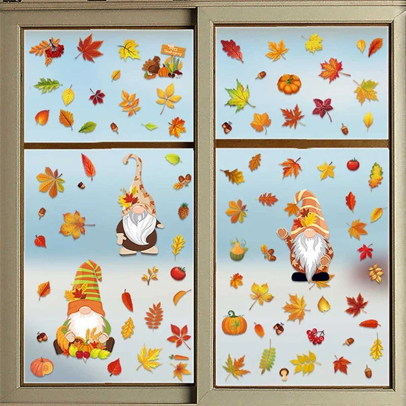 HerbstWichtel | Fenstersticker Set | 6 Bögen | Kürbis, Ahornblatt & Thanksgiving-Deko