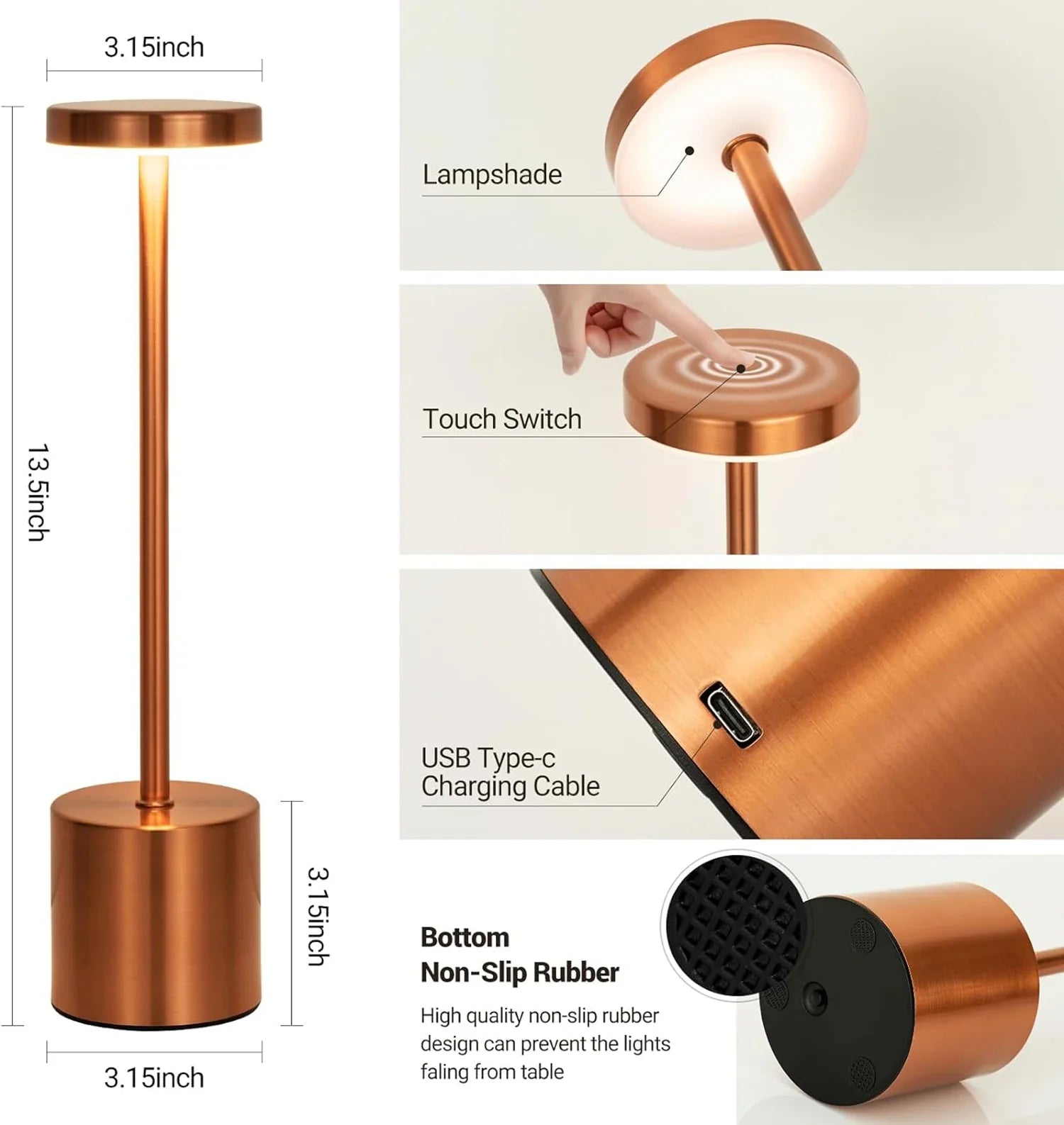 LumoTouch™ LED Tischlampe | Kabellos & Wiederaufladbar | Touchsensor | 3-stufig dimmbar | Modernes Aluminiumdesign