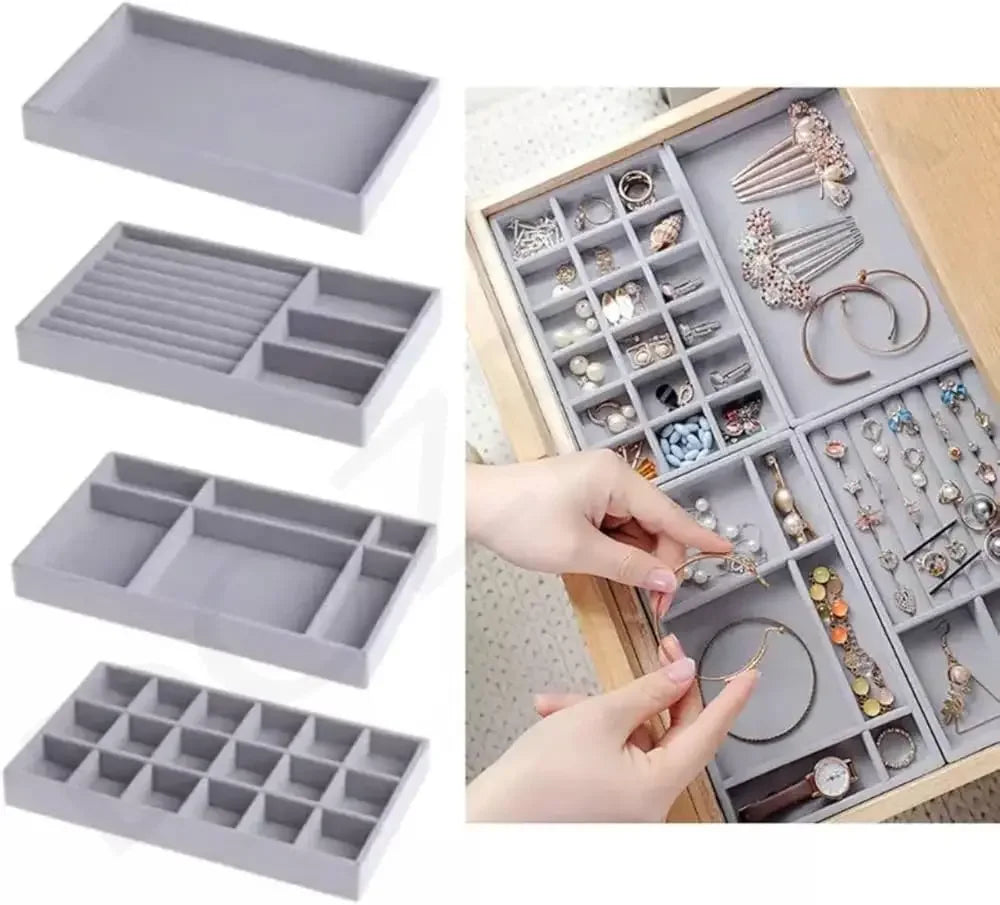 Veluvia Schmuckbox | Kompakt & Elegant | Samt-Display mit Ablage | Für Ringe & Ohrringe