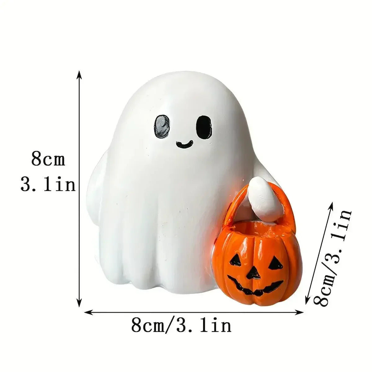PumpkiBoo Dekofigur | Halloween Geist mit Kürbis | Harz Ornament | Für LED-Teelichter geeignet