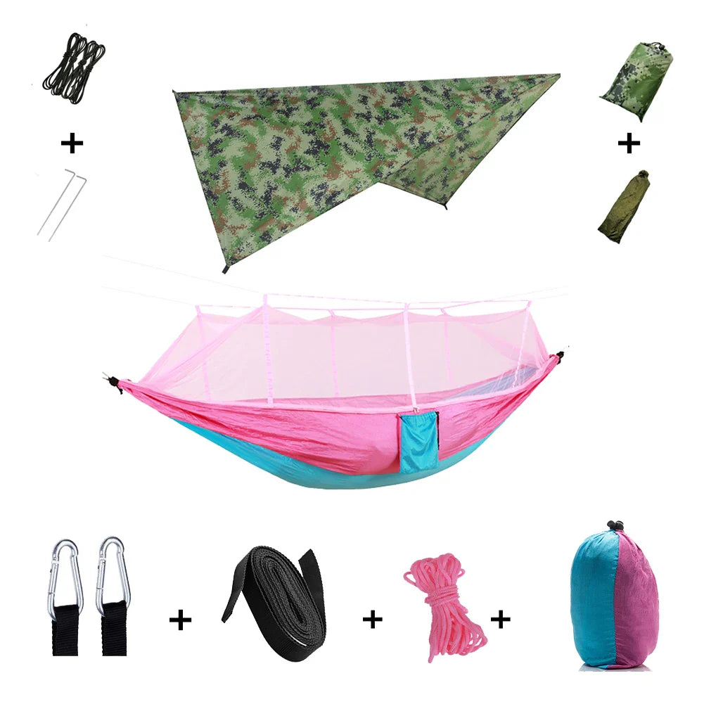 Trekviva Camping-Hängematte | Integriertes Moskitonetz & Regendach | Ultraleicht & Reißfest | 3-in-1 Outdoor Lösung