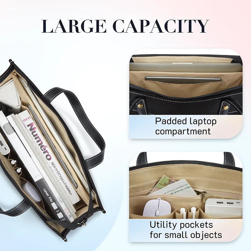 Tascana Canvas Laptop-Tasche Damen 15,6 Zoll | Große Schultertasche mit Fächern für Büro, Uni & Reisen | Stilvolle Handtasche mit Trageriemen & Laptopfach