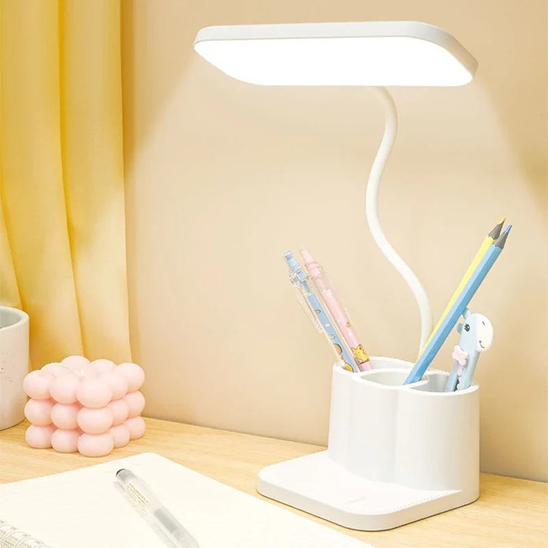 Liora DeskLight LED Schreibtischlampe mit Stiftehalter | Touch-Dimmung & 3 Lichtfarben | USB-Anschluss | 10,5 × 10,5 × 37,5 cm
