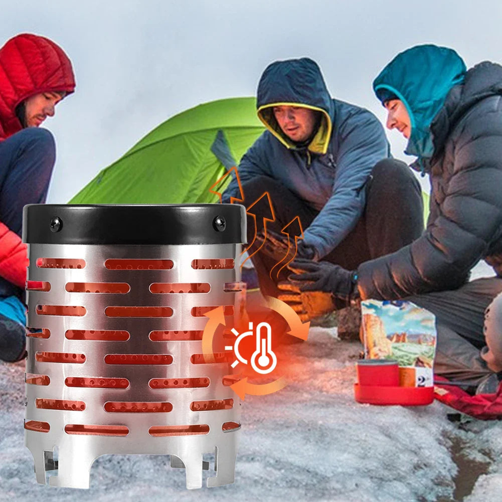 ThermaCamp Camping Heizaufsatz Edelstahl | Tragbarer Ofenwärmer für Gasbrenner | Gleichmäßige Wärmeverteilung | Mit Griff & Haken | Outdoor & Zelt