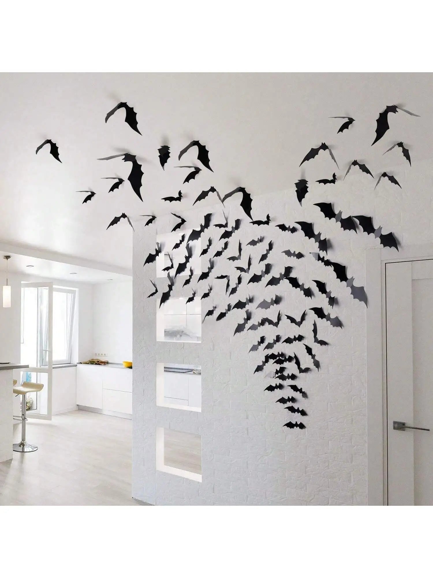 BatStorm Wanddeko | 60 Stück 3D Fledermäuse | Wasserdicht & Wiederverwendbar | Halloween Deko